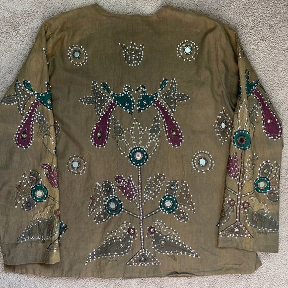 Raiment Fashions Jacket Womens Large Brown Sequined Patchwork Art To Wear Artsy - Picture 6 of 7